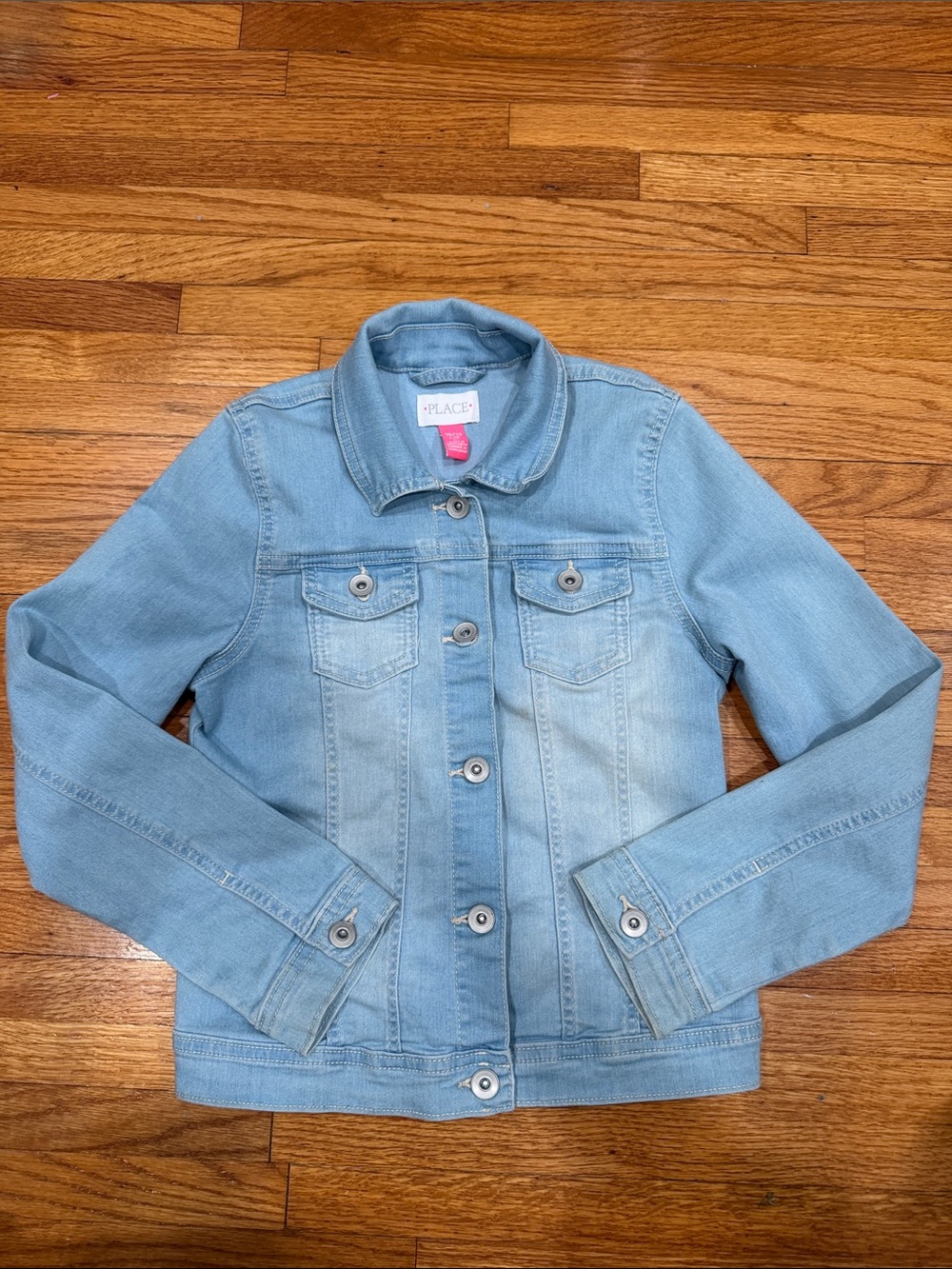 The Children's Place Light Wash Denim Jacket in Blue size 10-12.